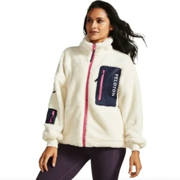 Peloton | White Fleece Zip Front Logo Jacket Size Large - Picture 1 of 7
